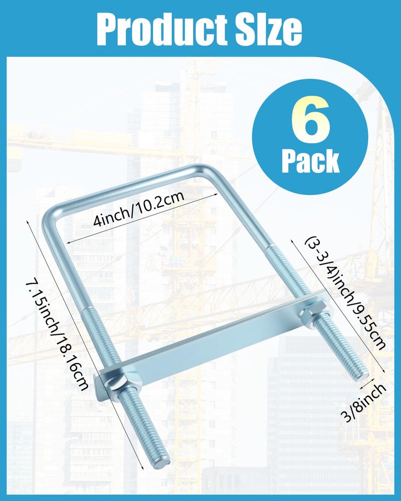 AOKLIT Store AOKLIT6 Pcs Square U Bolts 4 inch Wide Zinc Plated, U Bolt Carbon Steel for Sailboat Trailers, Tube, Industrial Supplies(3/8'' x 4'' x 7'') - Image 2